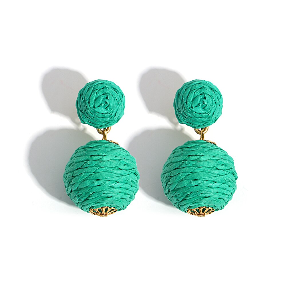 Eva Round Woven straw Earrings