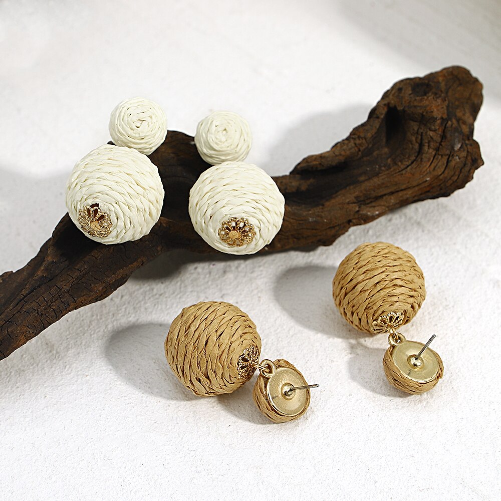 Eva Round Woven straw Earrings