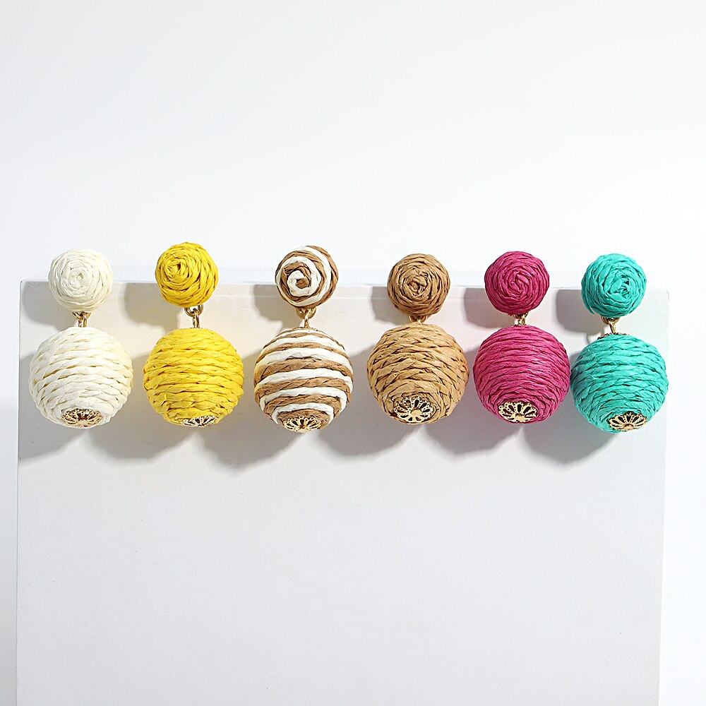 Eva Round Woven straw Earrings