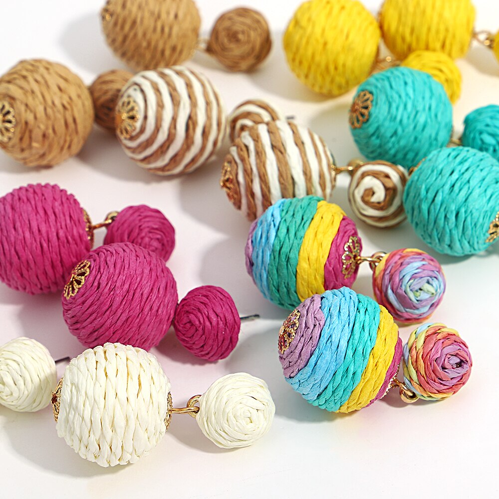Eva Round Woven straw Earrings
