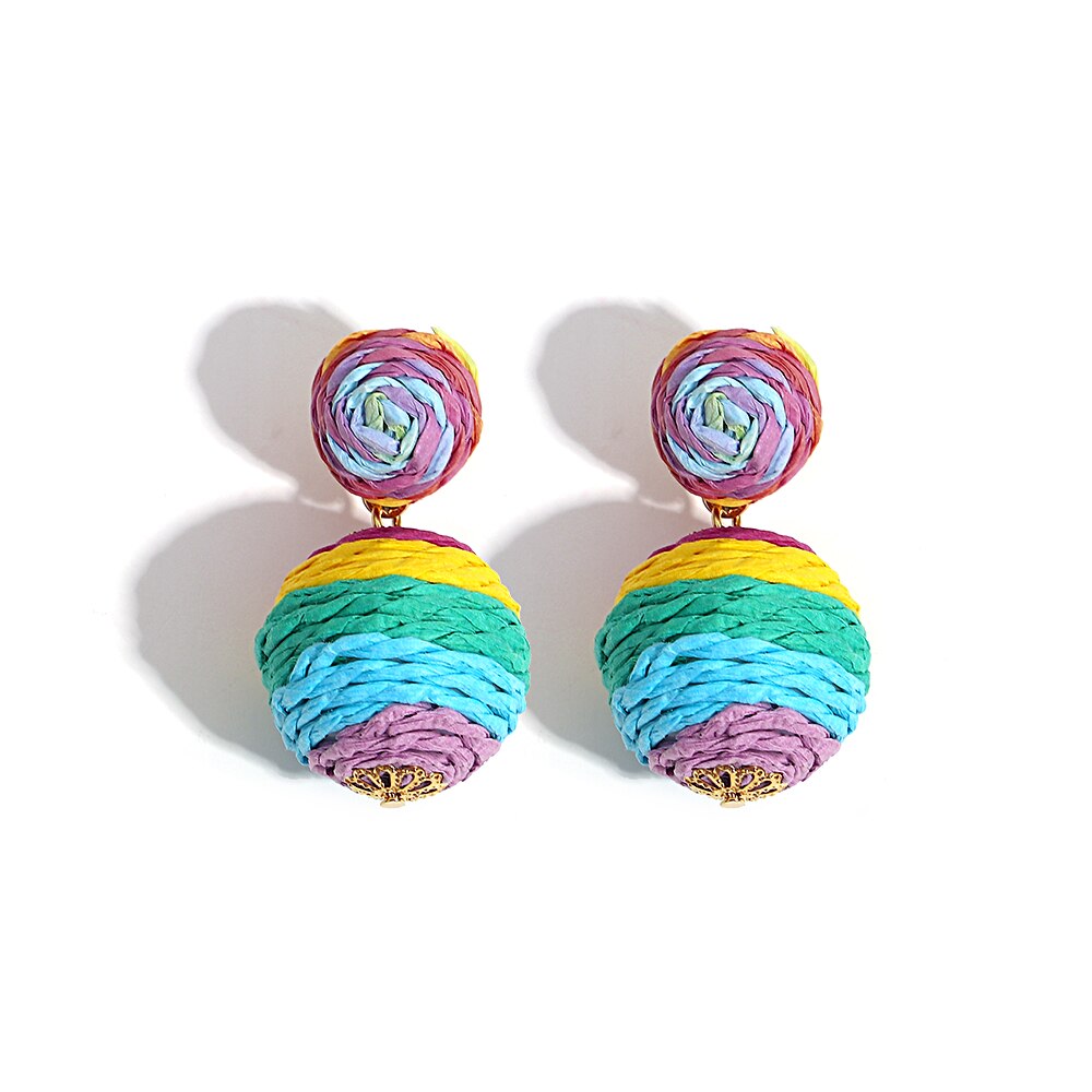 Eva Round Woven straw Earrings