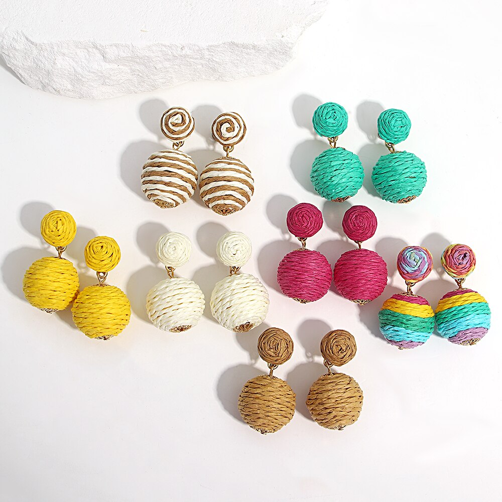 Eva Round Woven straw Earrings