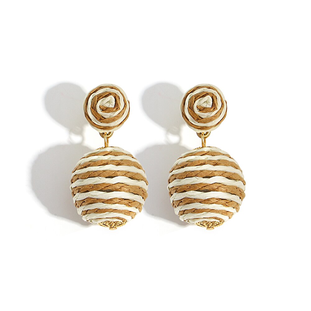 Eva Round Woven straw Earrings