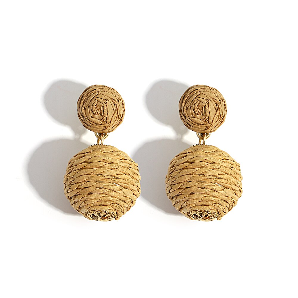 Eva Round Woven straw Earrings