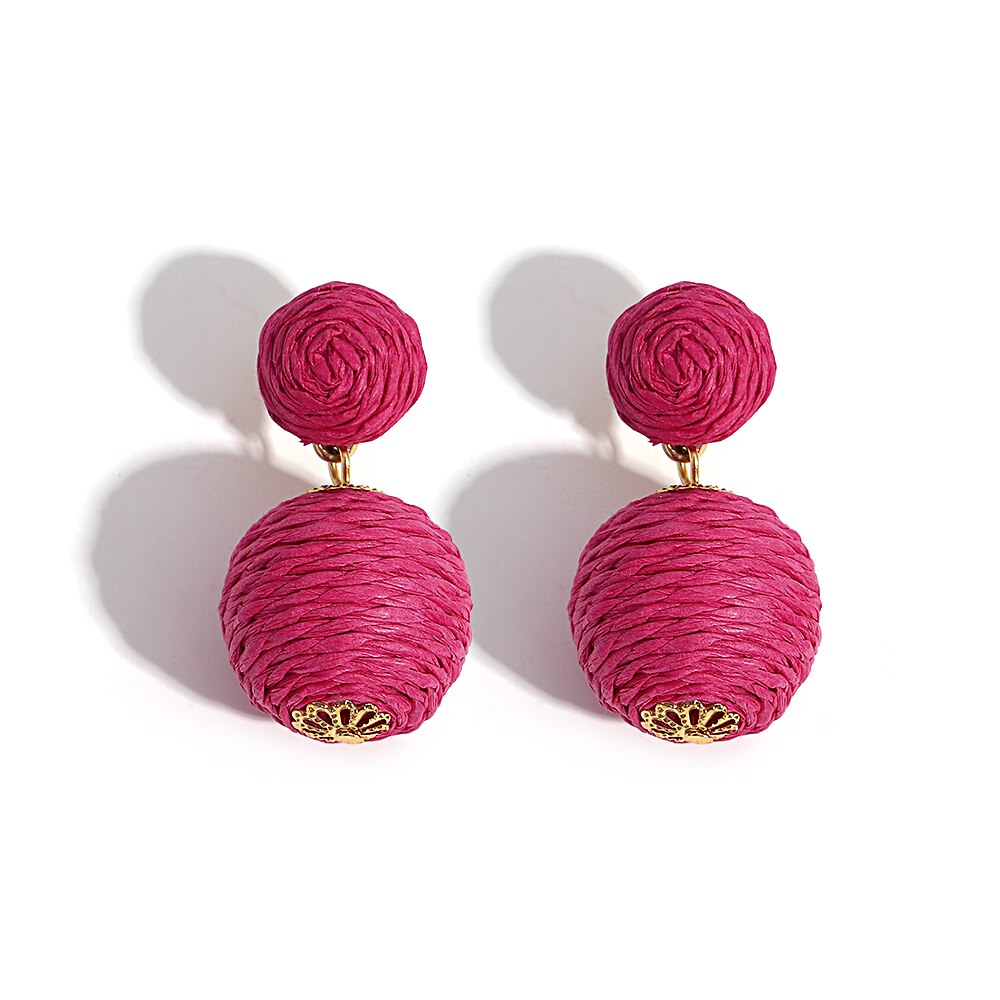 Eva Round Woven straw Earrings