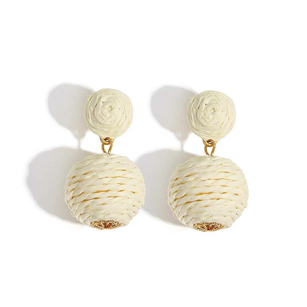 Eva Round Woven straw Earrings