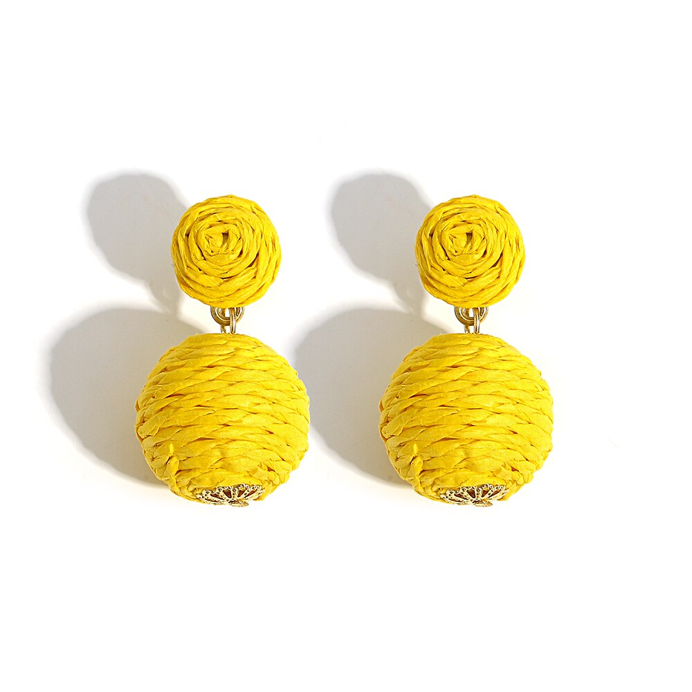 Eva Round Woven straw Earrings